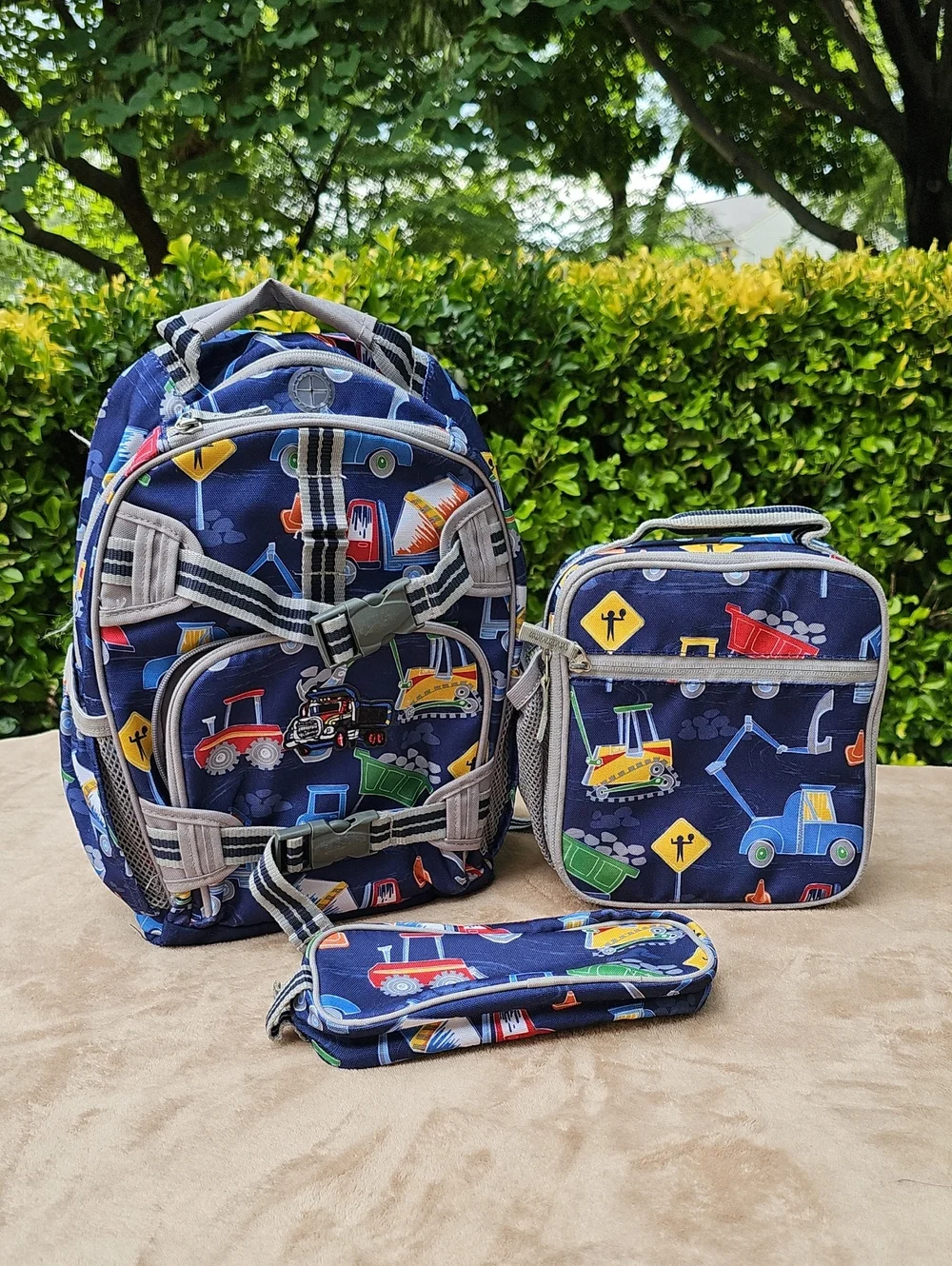 Pottery Barn Kids Navy Construction Print Backpack Set